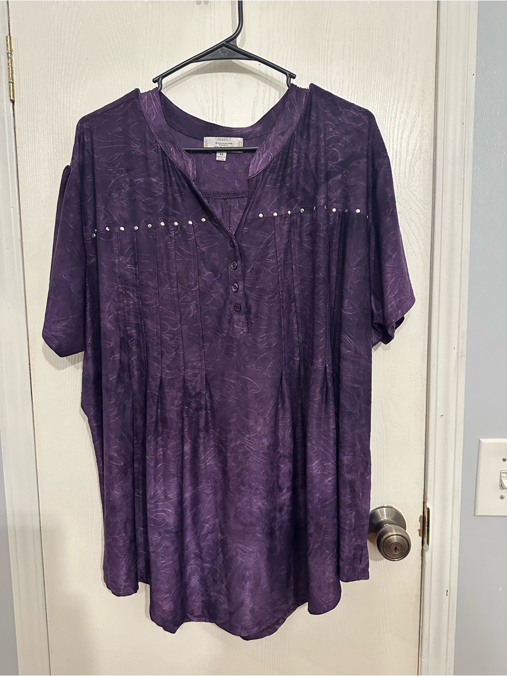 Relaxed Purple Short-Sleeve Henley Top with Stud Accents Shannon Ford New York